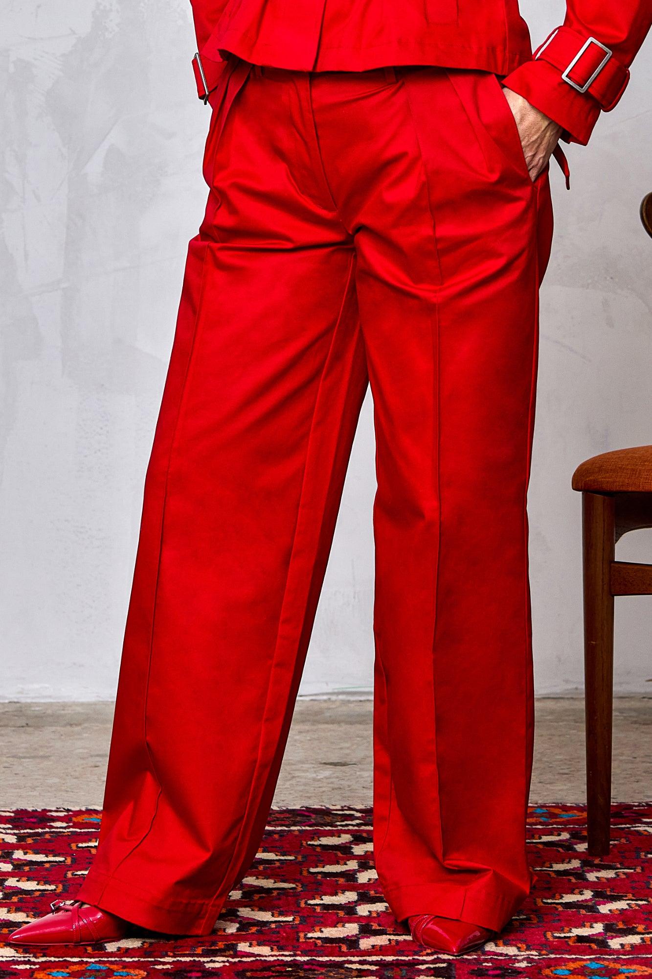 Pleated Mid Rise Trouser (Cotton Twill)