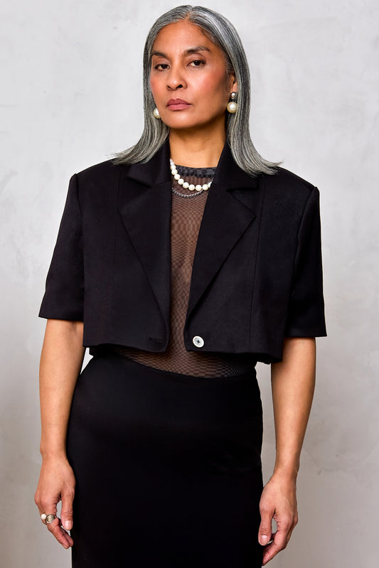 Short Sleeved Cropped Blazer (Tropical Wool)