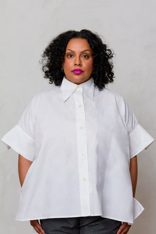 Short Sleeved A-Line Barong Shirt (Poplin)