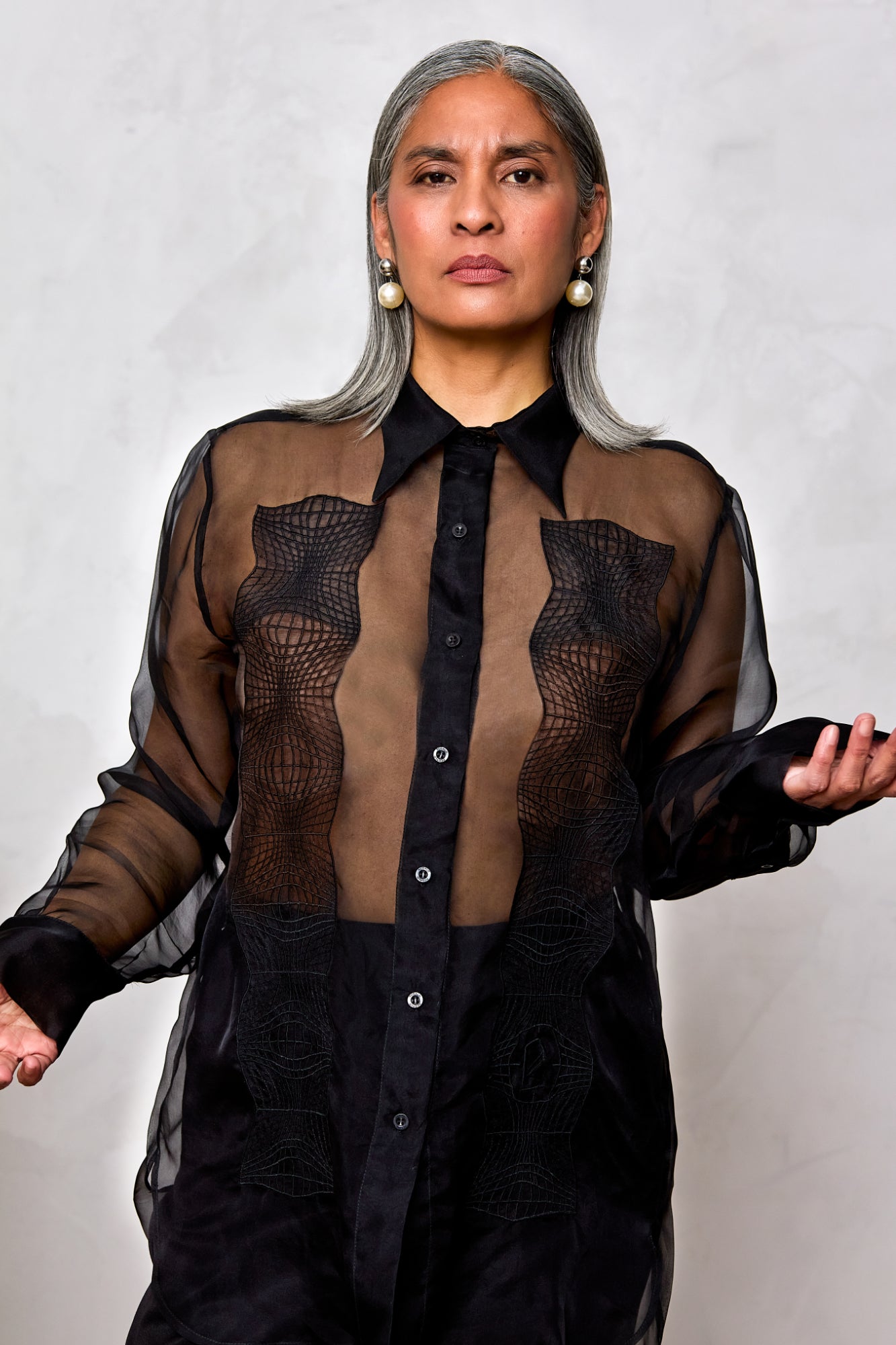 Silk Barong Shirt w/ Binakol Grid Embroidery