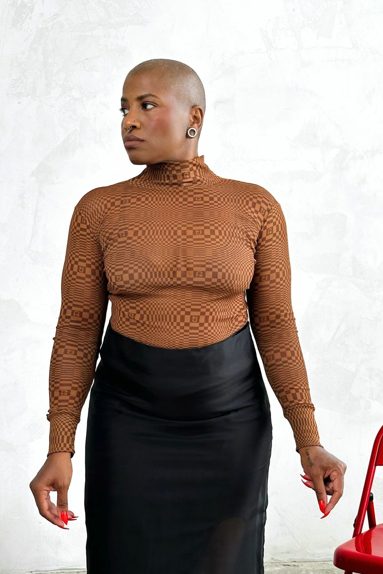 Mesh Binakol Print Turtleneck