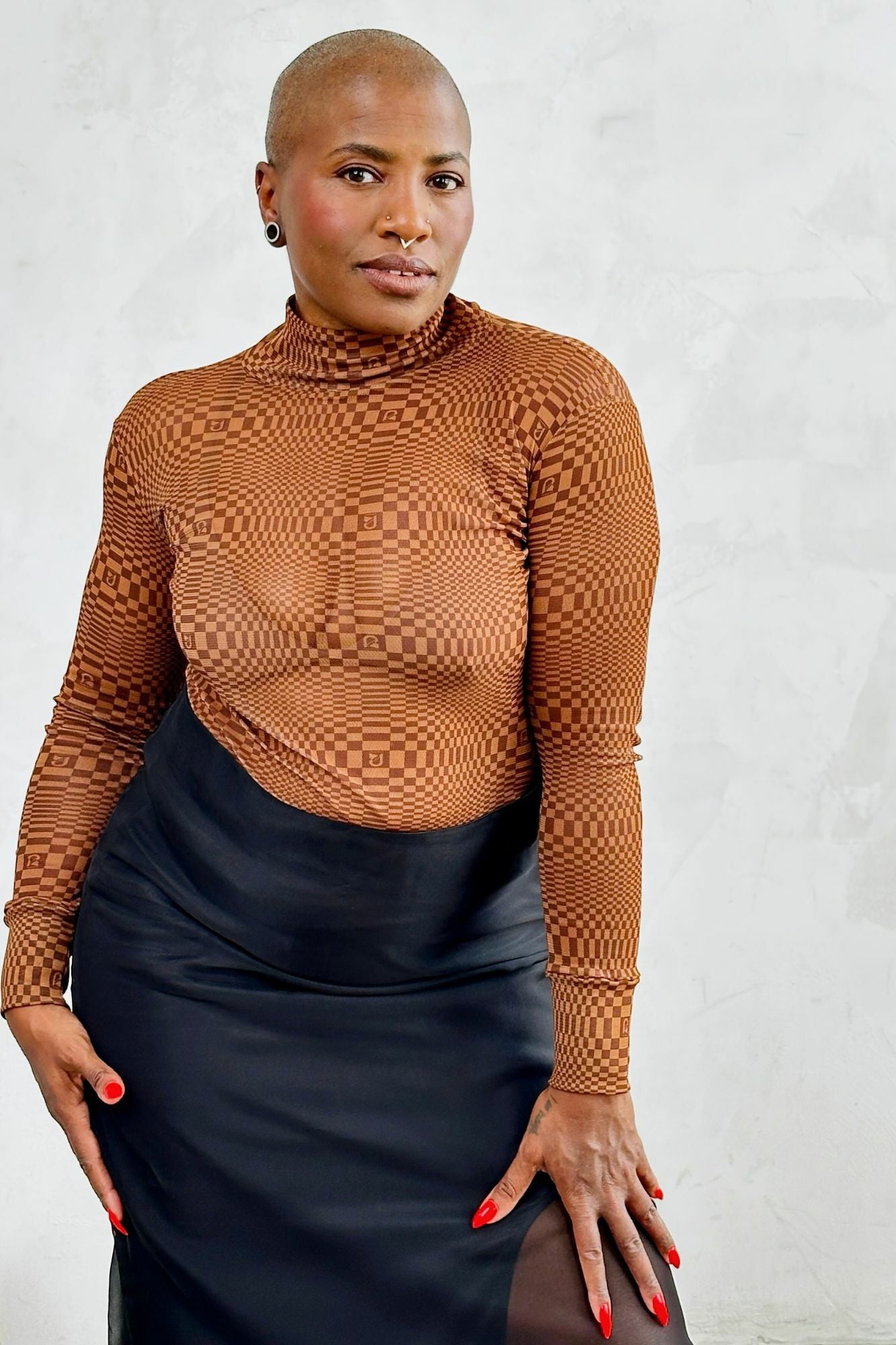 Mesh Binakol Print Turtleneck