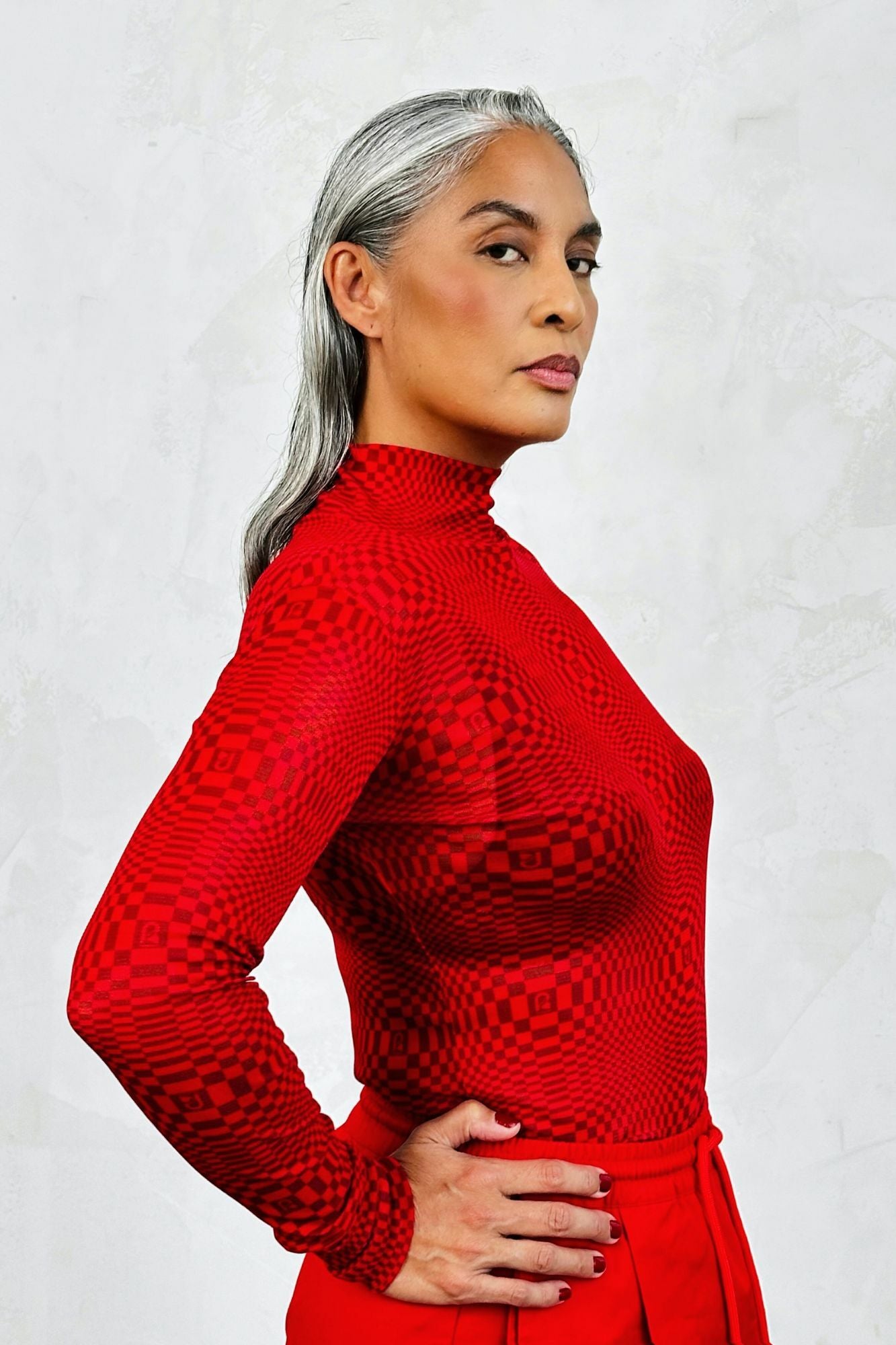 Mesh Binakol Print Turtleneck