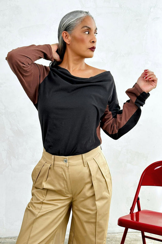 Color Block Asymmetrical Knit Shirt