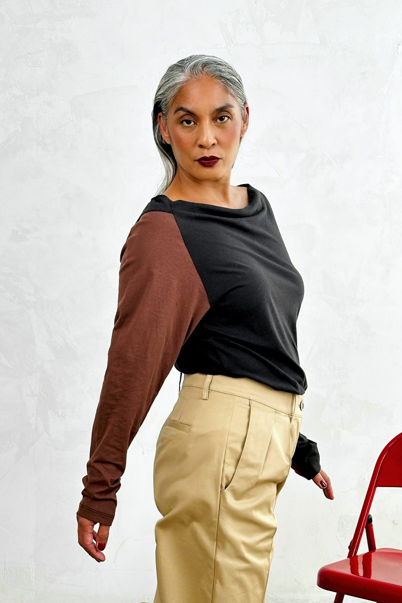 Color Block Asymmetrical Knit Shirt