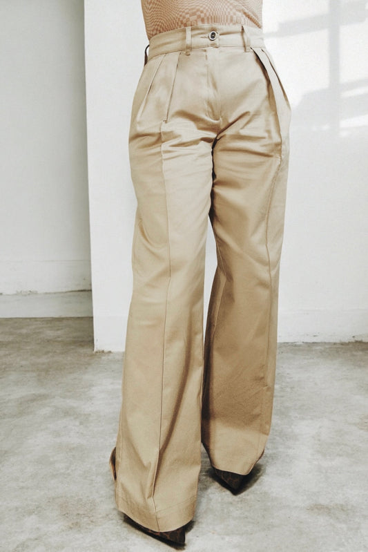 Pleated Mid Rise Trouser (Cotton Twill)