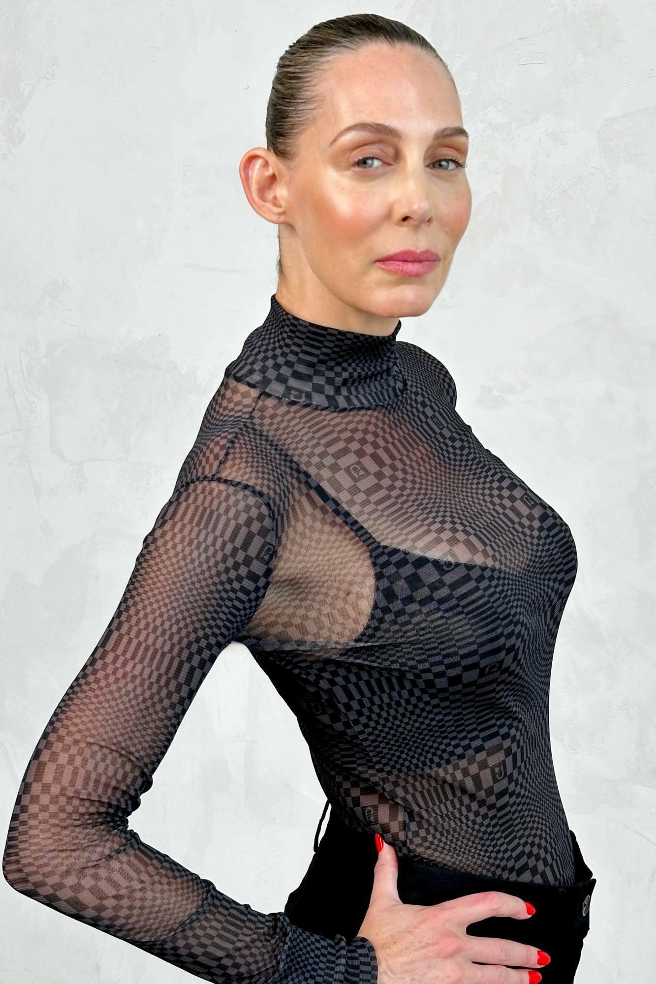 Mesh Binakol Print Turtleneck