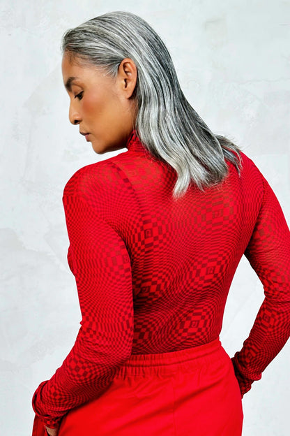 Mesh Binakol Print Turtleneck