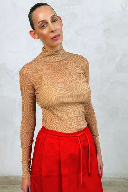Mesh Binakol Print Turtleneck