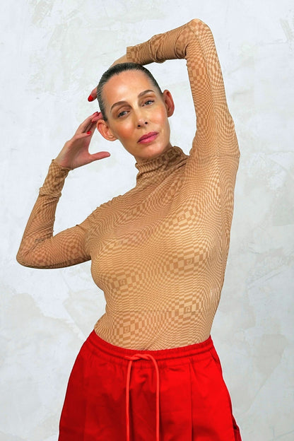 Mesh Binakol Print Turtleneck