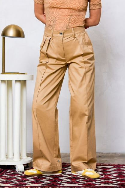 Pleated Mid Rise Trouser (Cotton Twill)