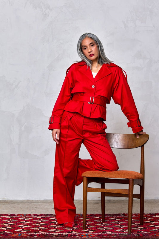 Pleated Mid Rise Trouser (Cotton Twill)