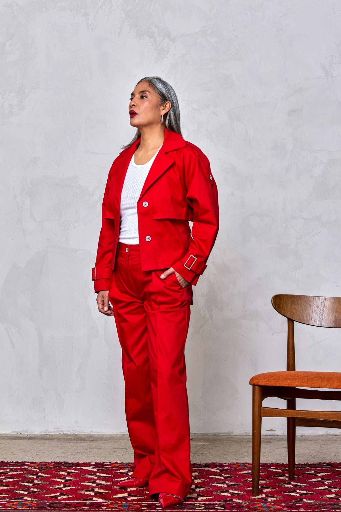 Pleated Mid Rise Trouser (Cotton Twill)